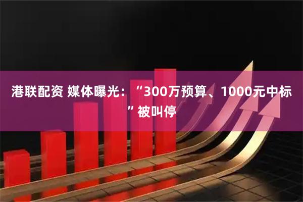 港联配资 媒体曝光：“300万预算、1000元中标”被叫停
